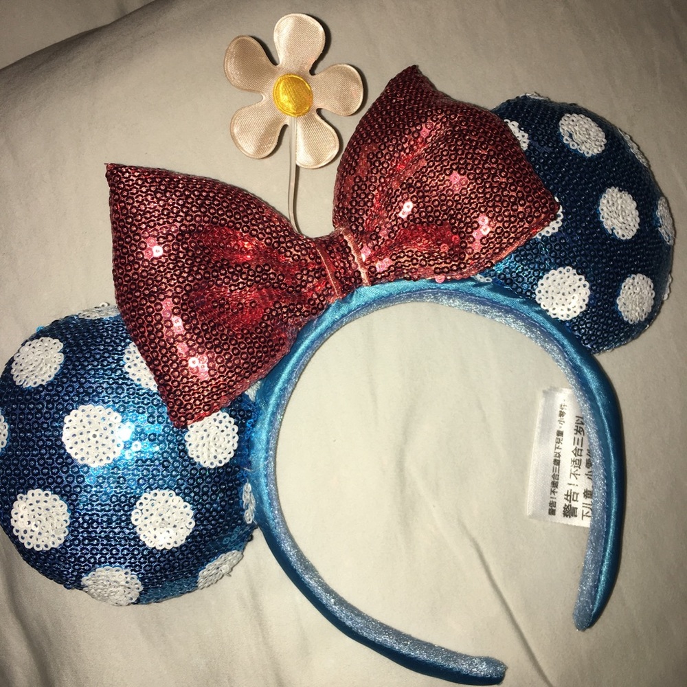 Retro Minnie Ears Blue & White Polka Dot